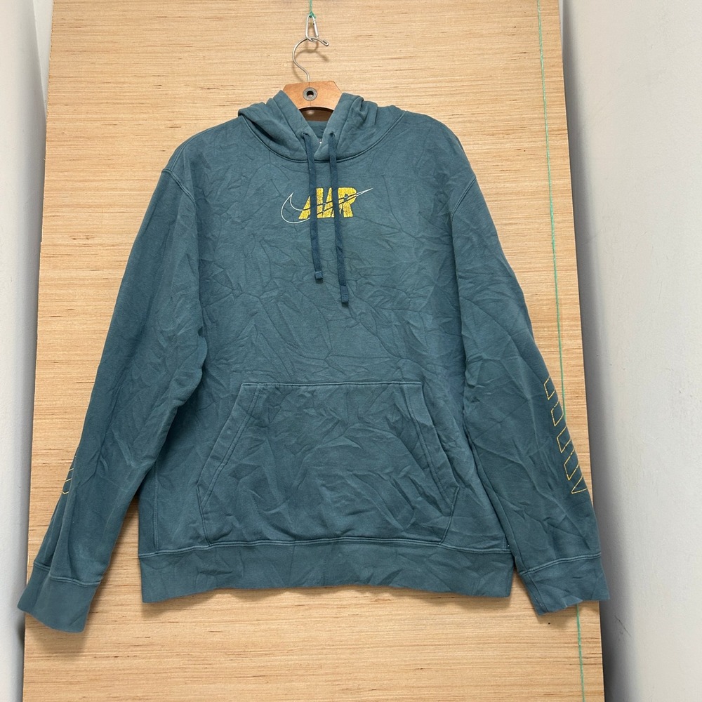 Nike Air Mens Teal Blue Graphic Pullover Hoodie Sweatshirt Large 7685